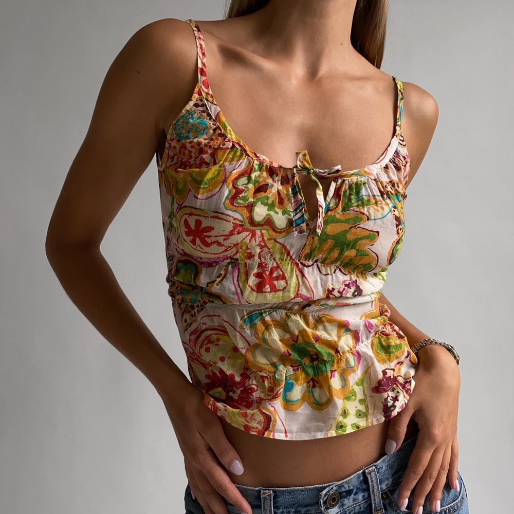 Vintage Silk & Poplin Ruched Floral Top
